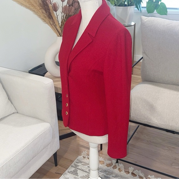 ST. JOHN Women's Red Tailored Button-Front Blazer Jacket - Picture 4 of 7